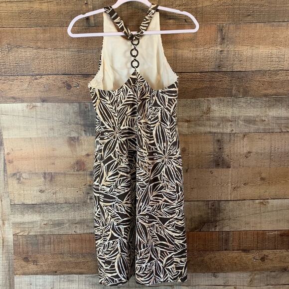 Muse Tropical Print Fitted Sleeveless T-Back Dress Brown Ivory Size 4 - Picture 6 of 11